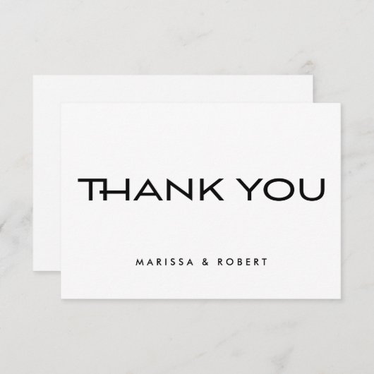 モダンミニマル白黒結婚タイポグラフィ サンキューカード (正面/裏面)