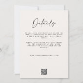 モダンミニマル白黒詳細QRコー結婚ド 招待状 (裏面)