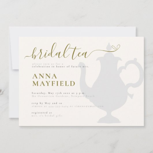 モダンミニマル白黒金ゴールドブライダルティーパーティー 招待状 (正面)