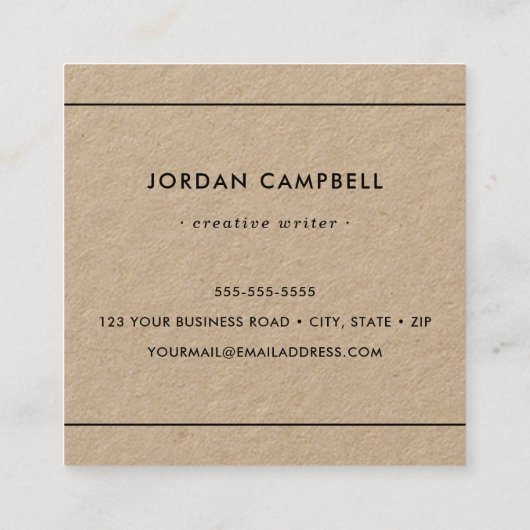 モダンミニマル細縁ど黒クラフ紙 スクエア名刺 (裏面)