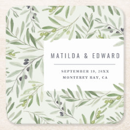 モダンミニマル結婚の枝 スクエアペーパーコースター