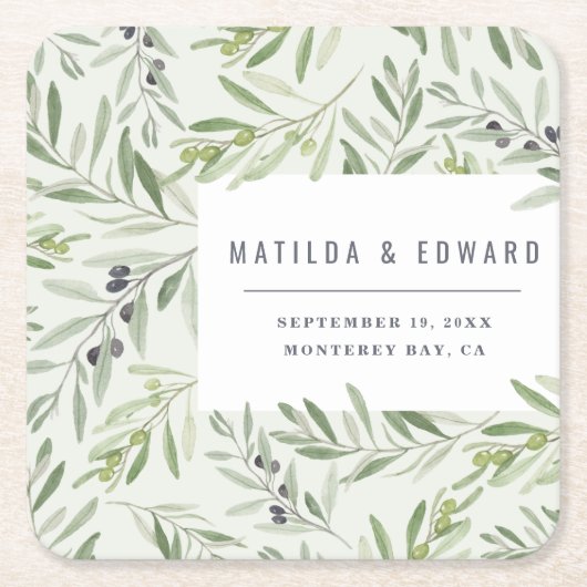 モダンミニマル結婚の枝 スクエアペーパーコースター (正面)