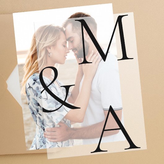 モダンミニマル結婚オーバーレイ ベラム紙招待状