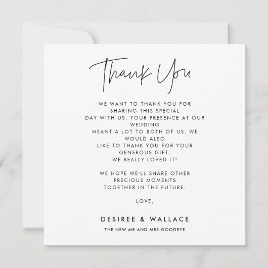 モダンミニマル結婚スクエア写真 サンキューカード (裏面)
