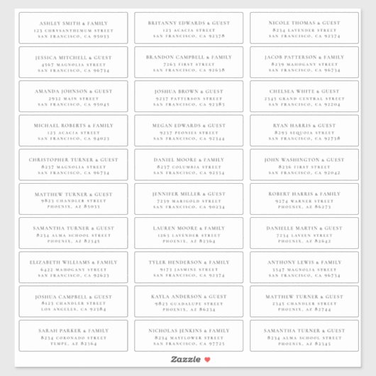 モダンミニマル結婚リストのゲスト名アドレス シール (シート)