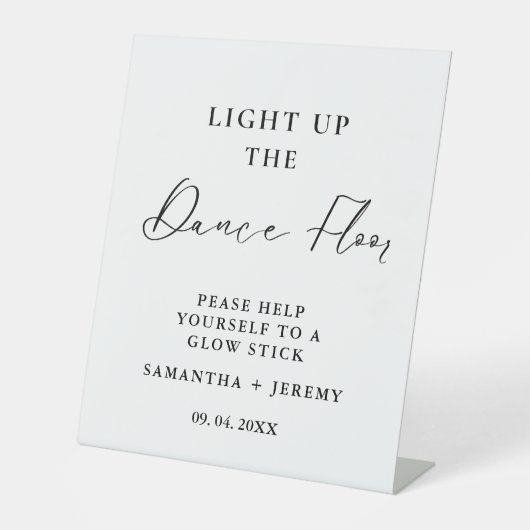 モダンミニマル結婚リストスクリプトのグローのスティック記号 台座サイン (正面)