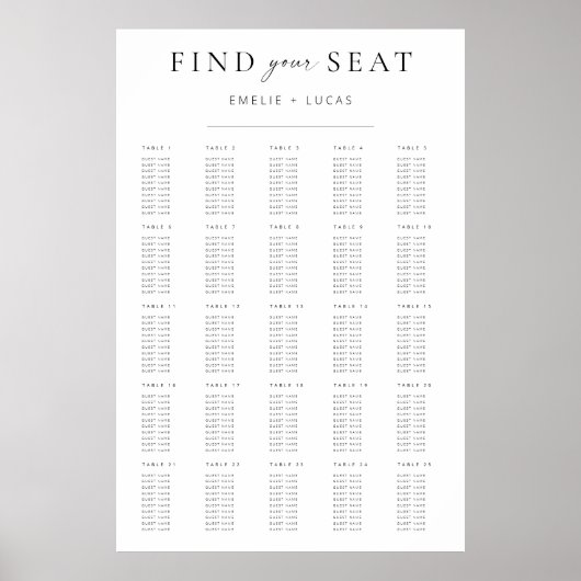 モダンミニマル結婚リスト ポスター (正面)