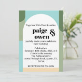 モダンミニマル結婚式の招待ブルー+緑 招待状 (スタンド正面)