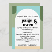 モダンミニマル結婚式の招待ブルー+緑 招待状 (正面/裏面)