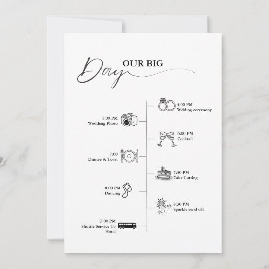 モダンミニマル結婚式の日イベントタイムラインカード 招待状 (裏面)