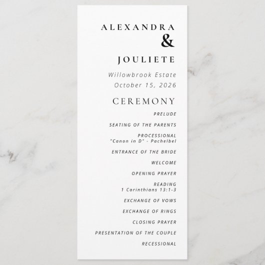 モダンミニマル結婚式 プログラムイベント プログラム (正面)