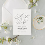モダンミニマル結婚書 セーブザデート<br><div class="desc">このスタイルで良いニュースを発表エレガントする書を特徴とする日付カーエレガントドを保存するソフトな水色紙テクスチャ効果の背景。裏面には、ゲストに提供したい追加詳細のためのスペースが多く用意されている。</div>