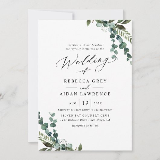 モダンミニマル結婚緑 招待状 (正面)