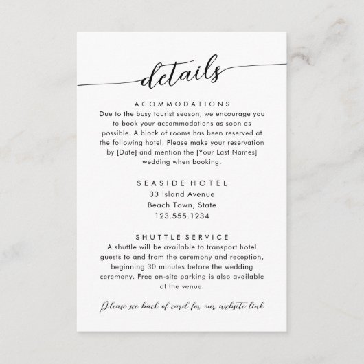 モダンミニマル結婚詳細ホテル情報 エンクロージャーカード (正面)