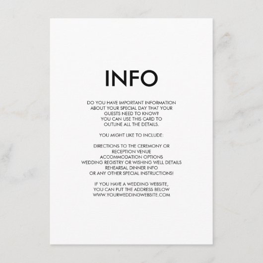 モダンミニマル結婚詳細/情報カード エンクロージャーカード (正面)
