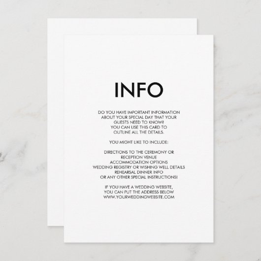 モダンミニマル結婚詳細/情報カード エンクロージャーカード (正面/裏面)