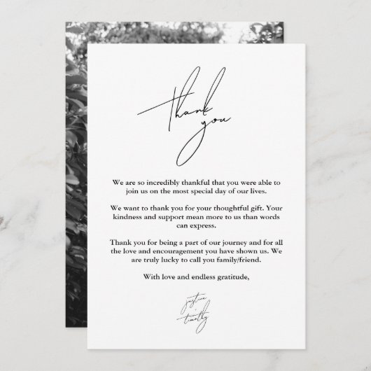 モダンミニマル結婚Scriptサンキューカード 招待状 (正面/裏面)