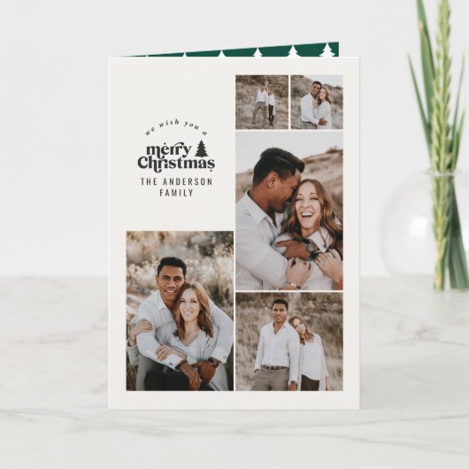 モダンミニマル緑のクリスマス数々の写真 サンキューカード (正面)