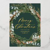 モダンミニマル緑の水色リース 箔シーズンカード (正面)