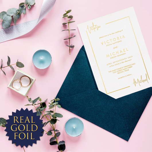 モダンミニマル縁どの名結婚前 箔招待状