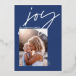 モダンミニマル脚本joy 1フォトブルーエレガント1 箔シーズンカード<br><div class="desc">モダンスミニマル王室のト青い喜び1フォトホリデーカード。実在エレガント金ゴールド、銀およびバラ金ゴールド箔デザイン。</div>