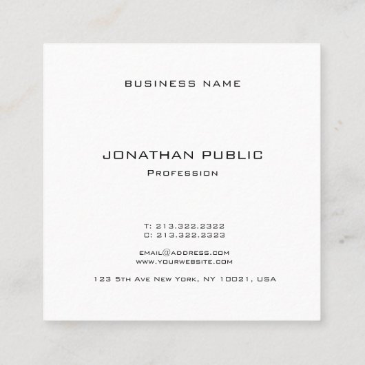 モダンミニマル芸術的プロフェッショナルテンプレートルクセ スクエア名刺 (裏面)