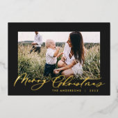 モダンミニマル葉の写真のエレガント黒 箔シーズンカード (正面)