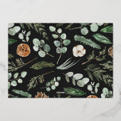 モダンミニマル葉の写真のエレガント黒 箔シーズンカード (裏面)