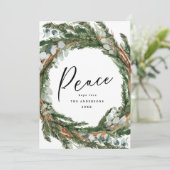 モダンミニマル葉リース平和スクリプト休日 シーズンカード (スタンド正面)