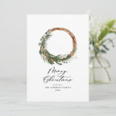 モダンミニマル葉リース平和スクリプト休日 シーズンカード (スタンド正面)