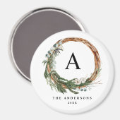 モダンミニマル葉リース平和スクリプト休日 マグネット (正面/裏面)