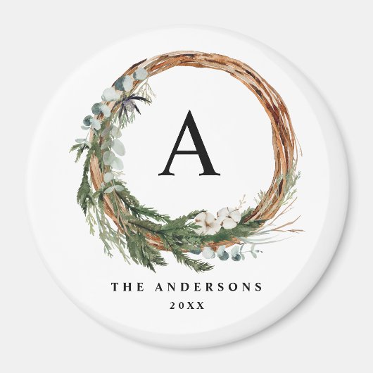 モダンミニマル葉リース平和スクリプト休日 マグネット (正面)