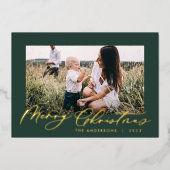 モダンミニマル葉写真エレガント緑 箔シーズンカード (正面)