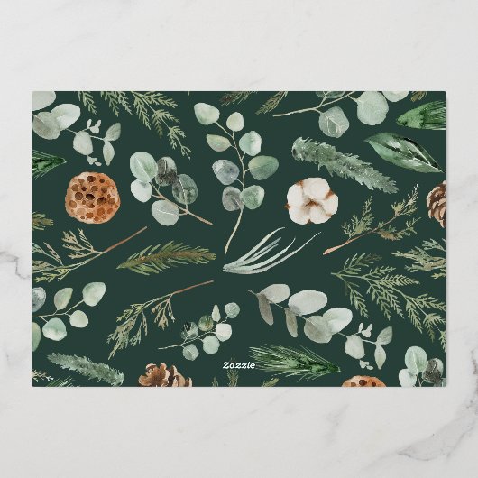 モダンミニマル葉写真エレガント緑 箔シーズンカード (裏面)