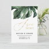 モダンミニマル葉金ゴールド結婚 案内状 (スタンド正面)