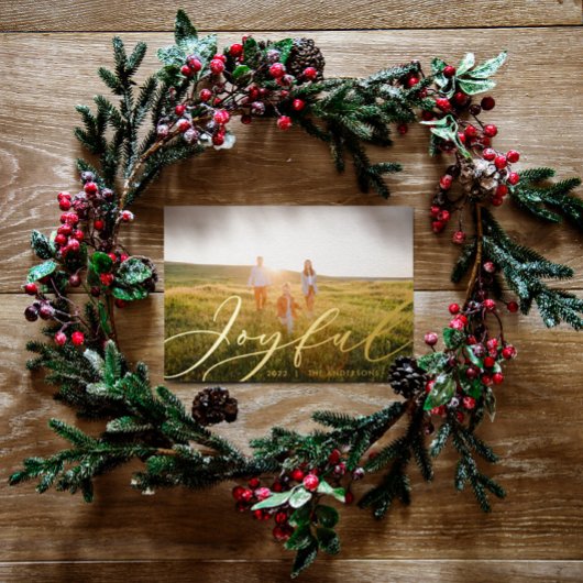 モダンミニマル葉1枚のフォトスクリプトエレガント 箔シーズンカード