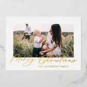 モダンミニマル葉1枚のフォトスクリプトエレガント 箔シーズンカード (正面)