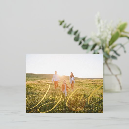 モダンミニマル葉1枚の写真エレガント箔 箔シーズンポストカード (立ち正面)