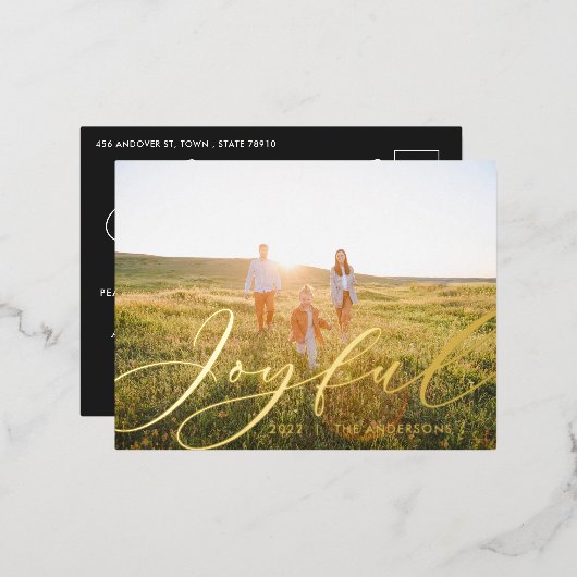 モダンミニマル葉1枚の写真エレガント箔 箔シーズンポストカード (正面/裏面)