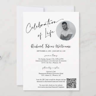 モダンミニマル葬儀写真QRコード 招待状