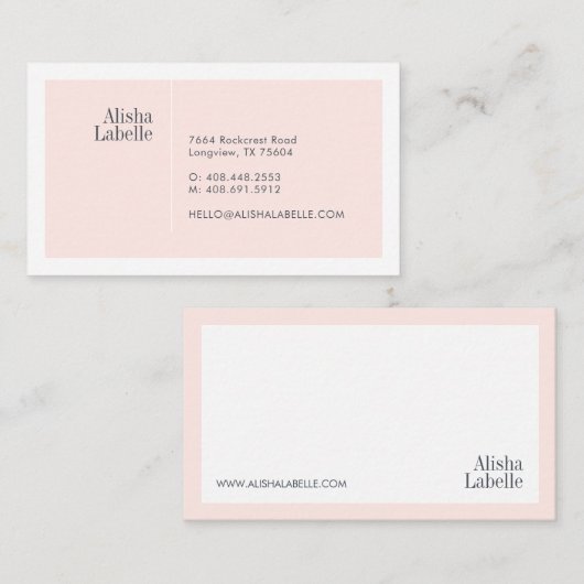 モダンミニマル赤面ピンクとホワイトタイポグラフィ 名刺 (正面/裏面)