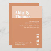 モダンミニマル赤面ピンクタンカラーシンプル結婚ズ 招待状 (正面/裏面)