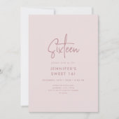 モダンミニマル赤面ピンク写真甘い16 招待状 (正面)