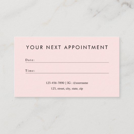 モダンミニマル赤面ピンク美容師 予約カード (裏面)