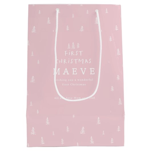 モダンミニマル赤面初めてのクリスマス ミディアムペーパーバッグ (裏面)