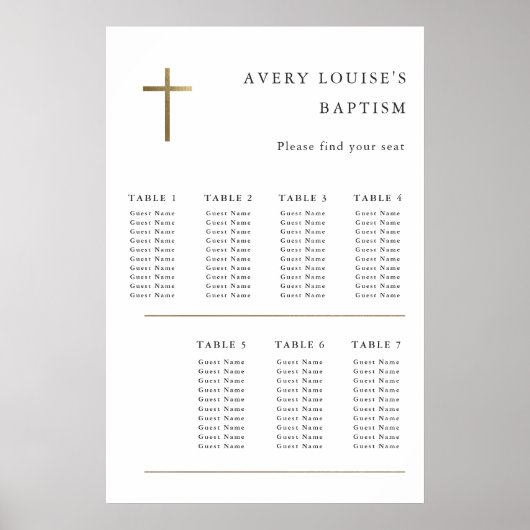 モダンミニマル金ゴールドクロスバプテスマ座席表 ポスター (正面)