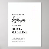 モダンミニマル金ゴールドクロスバプテスマ歓迎サイン 箔ポスター (正面)