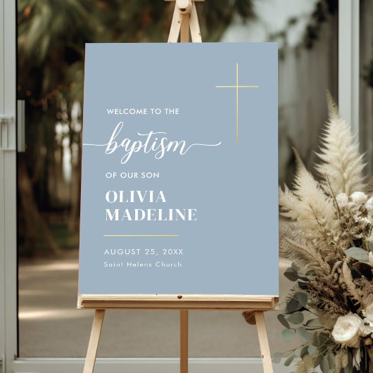 モダンミニマル金ゴールドクロスバプテスマ歓迎サイン 箔ポスター