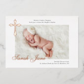 モダンミニマル金ゴールドクロスベビー写真バプテスマ 箔招待状 (正面)