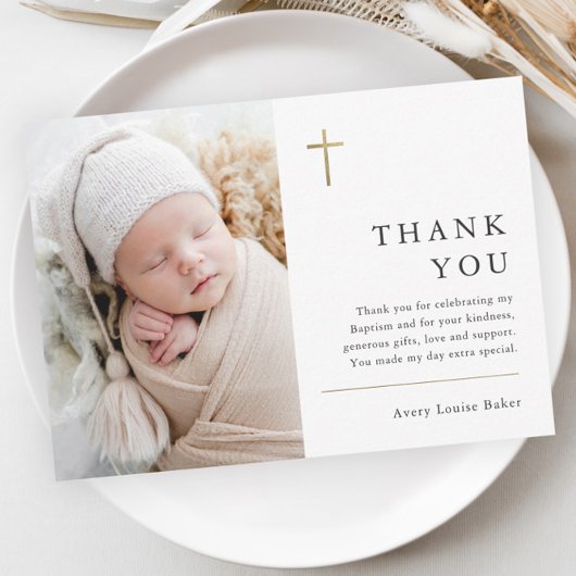 モダンミニマル金ゴールドクロス写真バプテスマ ポストカード